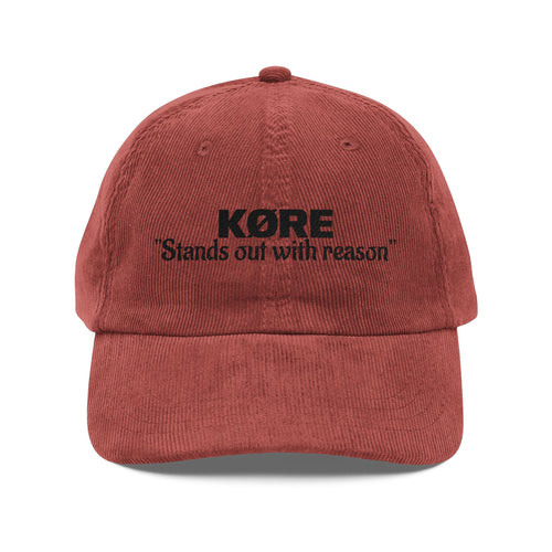 Corduroy Cap — "KØRE Stands Out with Reason" Embroidered Vintage Hat (Combo deal with hoodie and shirt)