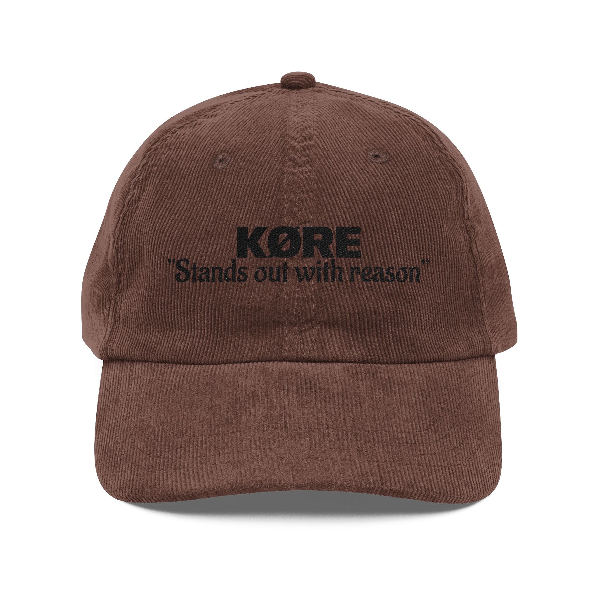 Corduroy Cap — "KØRE Stands Out with Reason" Embroidered Vintage Hat (Combo deal with hoodie and shirt)